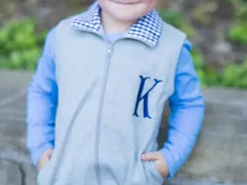 Gingham Accent Vest - Grey with Navy